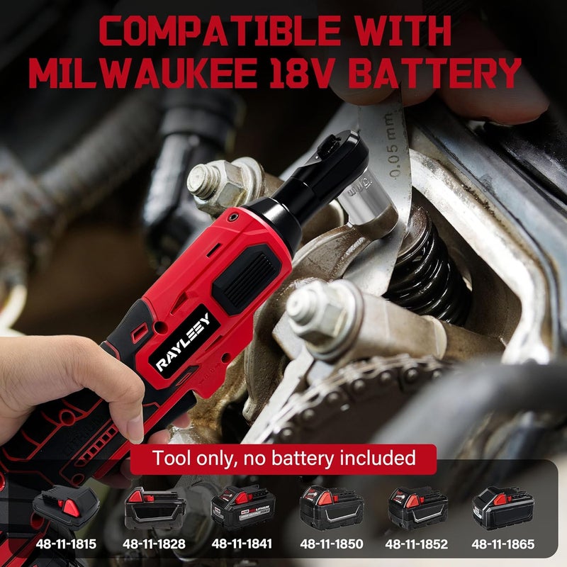 RAYLEEY 3/8" Cordless Ratchet Wrench for Milwaukee 18V Battery, 45 Ft-lbs(60 N.m) Power Electric Ratchet Tool Kit, Variable Speed Control, 7 Sockets, 1/4"Adapter & 3" Extension Bar (Tool Only) - Image 4